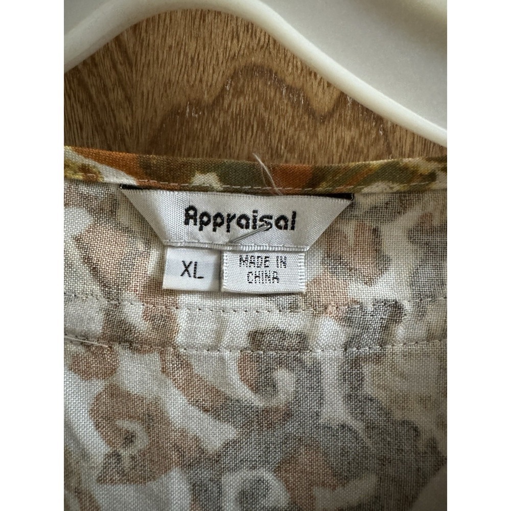 Appraisal Woman Tank Top Brown Green White Fitted Side Zip 1/4 Button Ramie XL - Picture 3 of 10